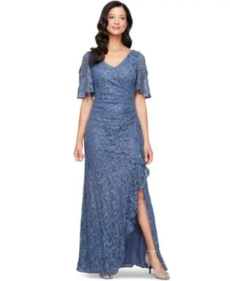Sequinned Lace Cold Shoulder Gown by Alex Evenings