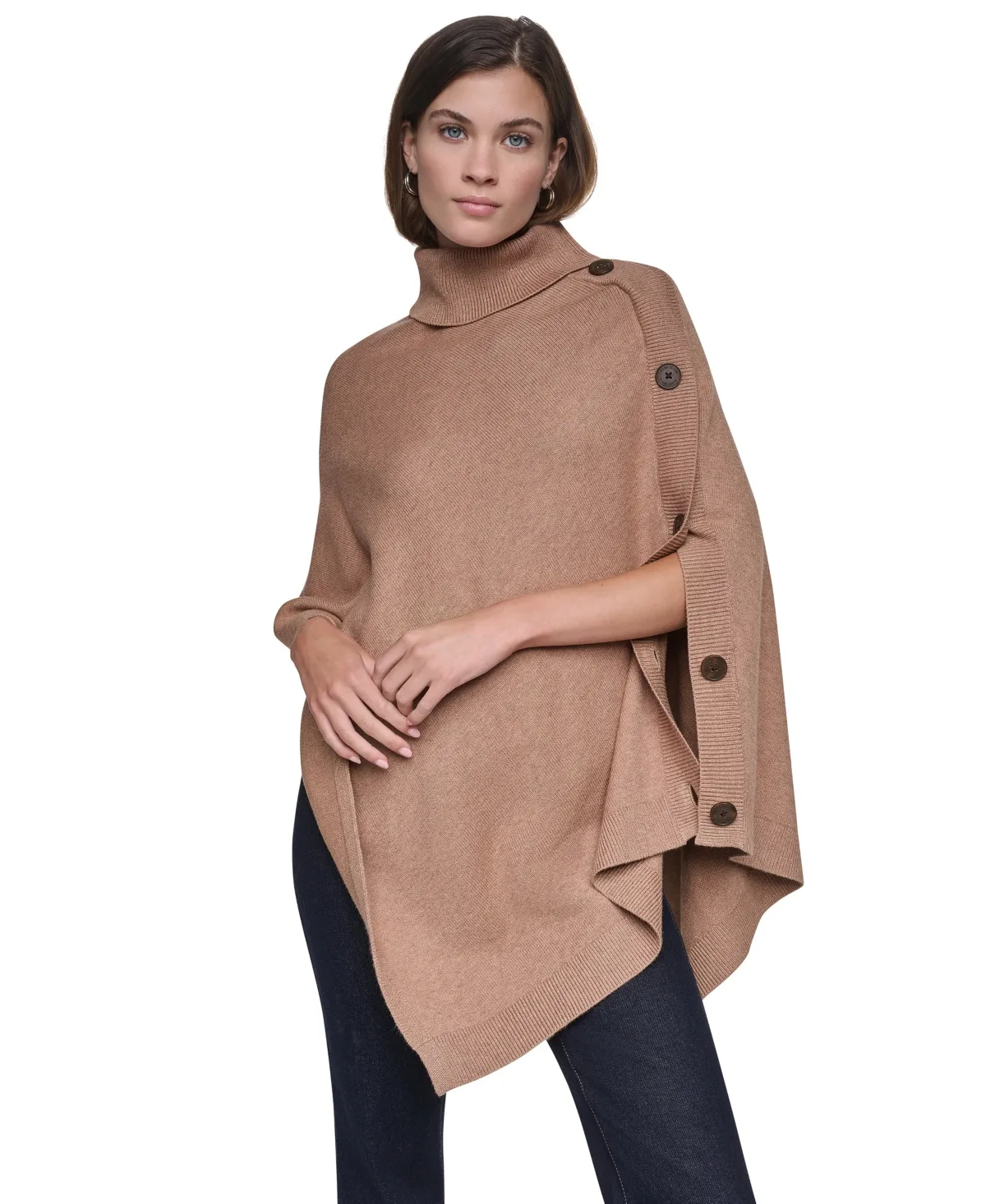 Jeans Asymmetrical Turtleneck Poncho by DKNY
