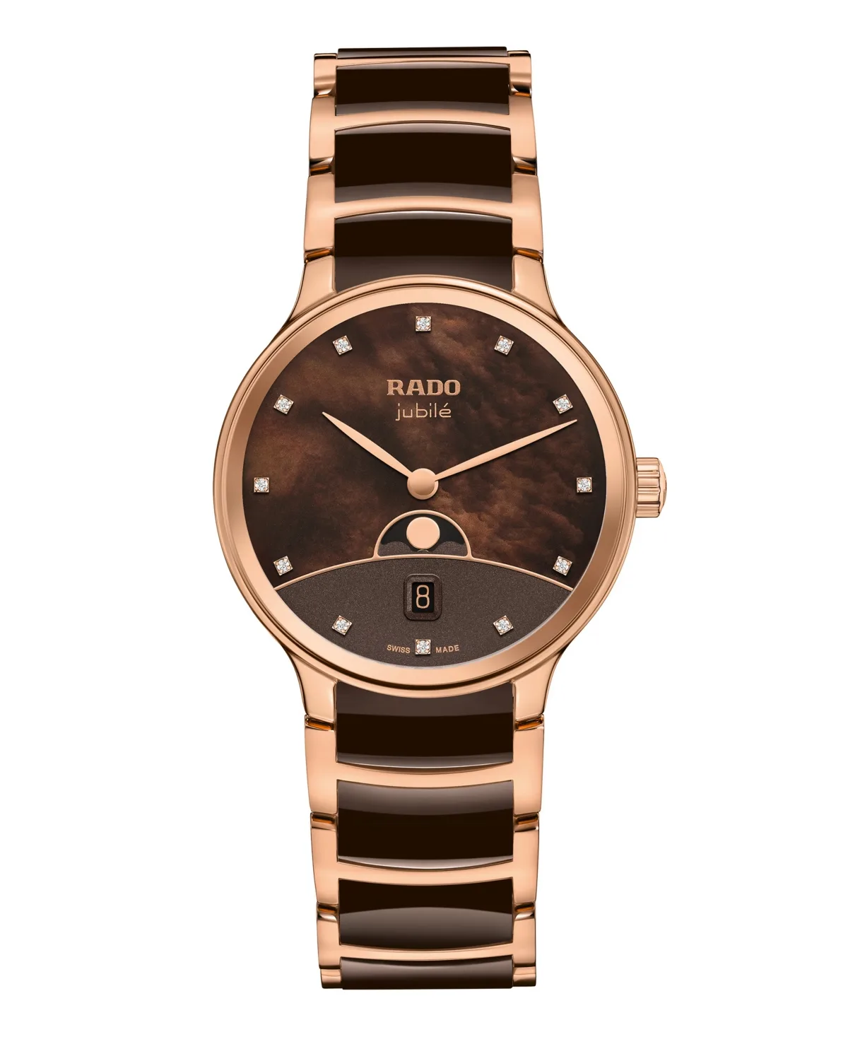 Swiss Quartz Centrix Moonphase Stainless Steel and Ceramic Bracelet Watch 35mm by Rado