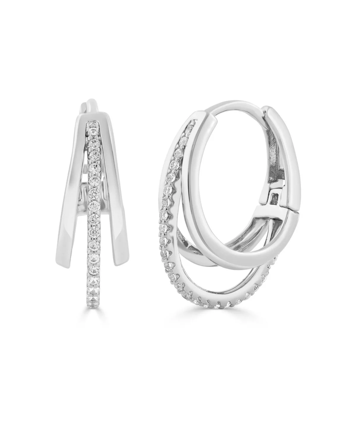 Simona Cubic Zirconia Triple-Row Hinged Hoop Earrings by Simona