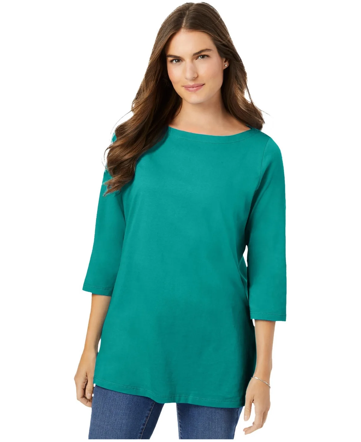Within Perfect Three-Quarter Sleeve Boatneck Tee by Woman Within