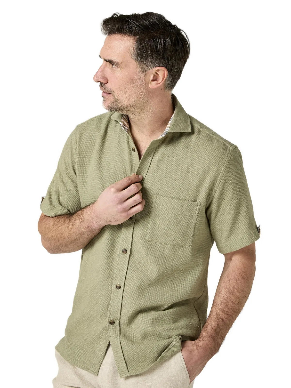 Cotton Short Sleeve Sack Weave Shirt by Koy Clothing