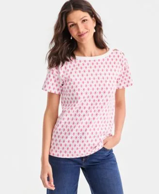 Printed Pima Cotton Boat Neck Top by Style & Co