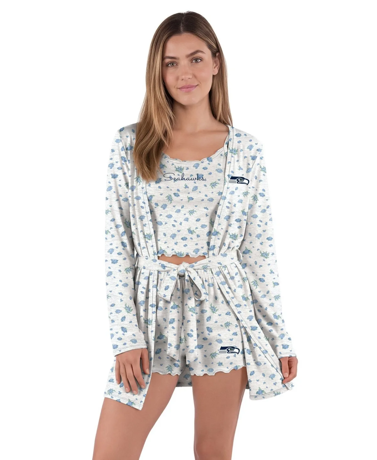 Cora Hacci-Knit Seattle Seahawks Tank Top, Shorts and Robe, 3-Piece Set by Concepts Sport