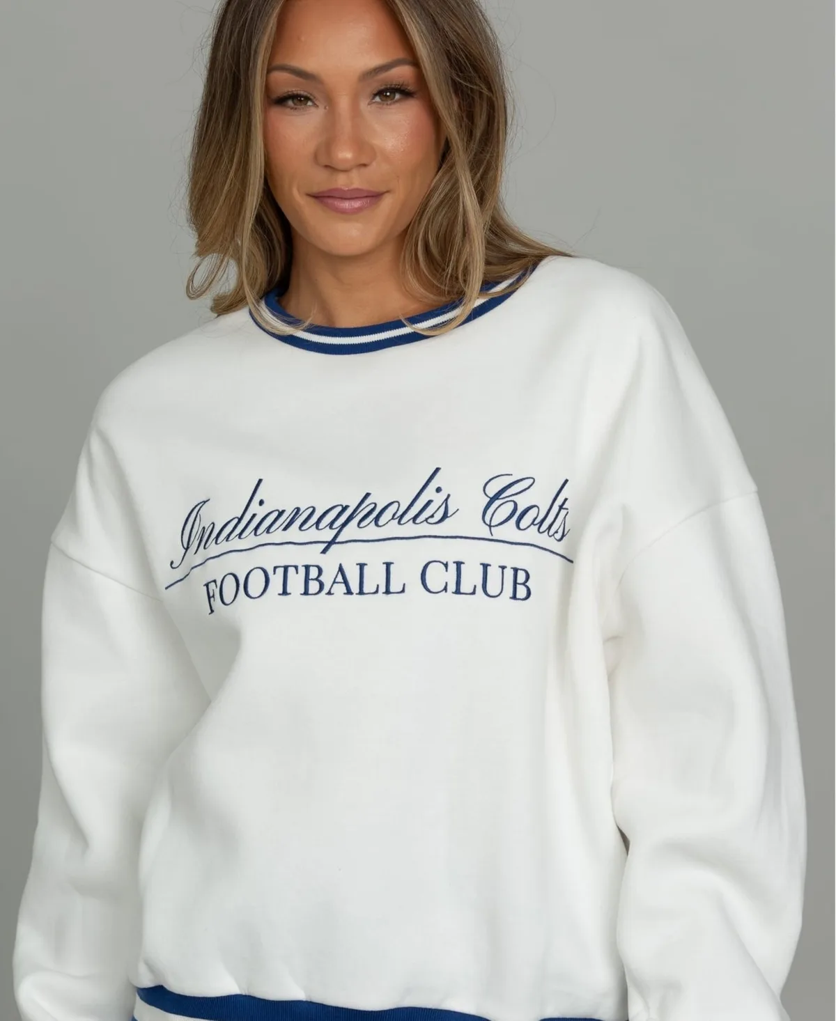 Indianapolis Colts x Football Club Fleece-Lined Striped Rib-Knit Sweatshirt by Gold Hinge