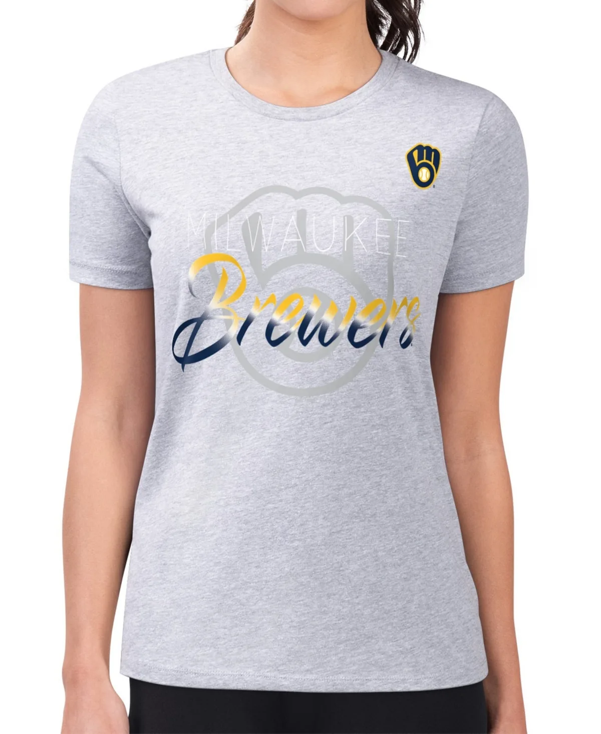 Milwaukee Brewers Super-Slim Fit Shadow Logo Graphic T-Shirt by G-III