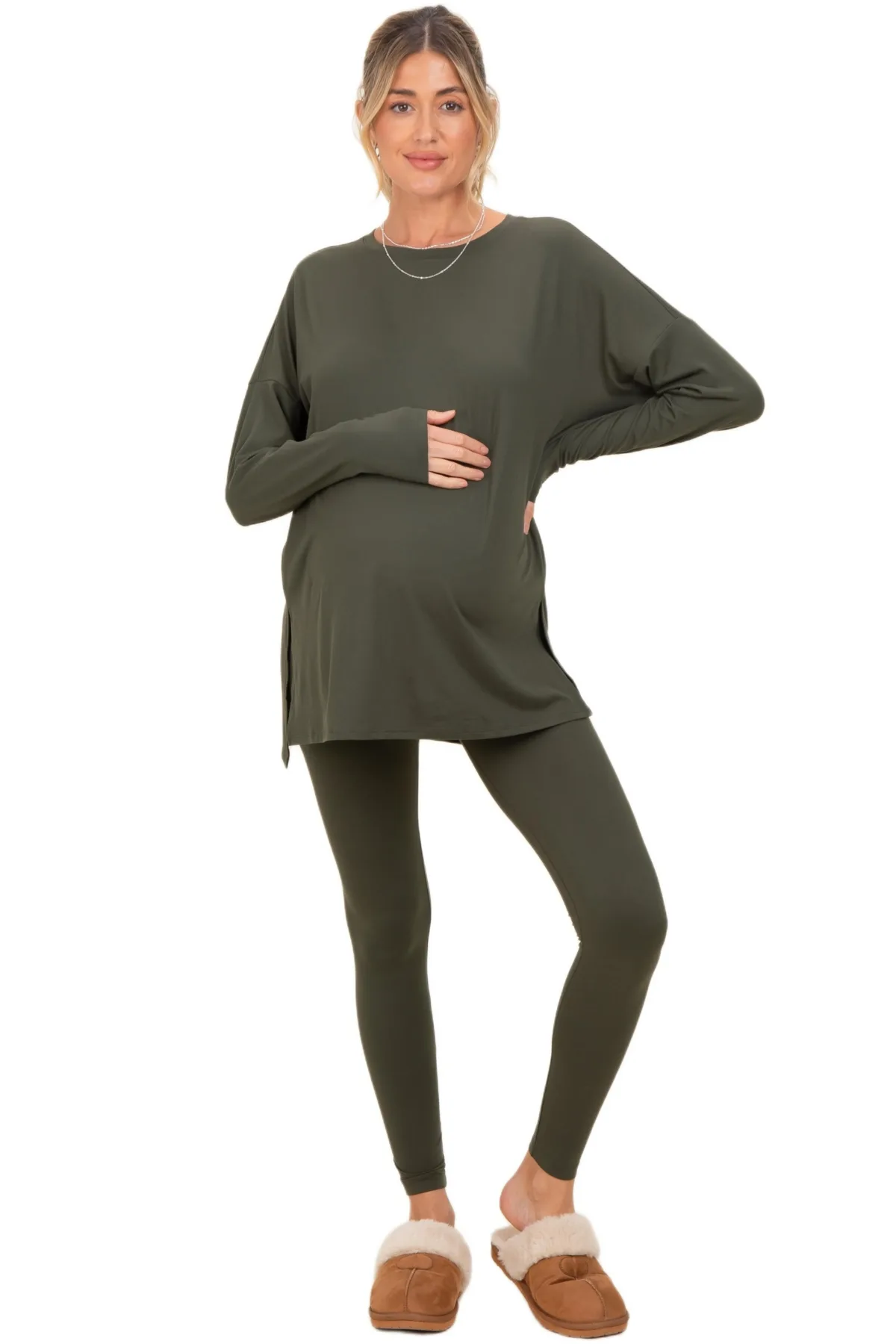 Light Mocha Brushed Knit Oversized Top and Legging Set by PinkBlush