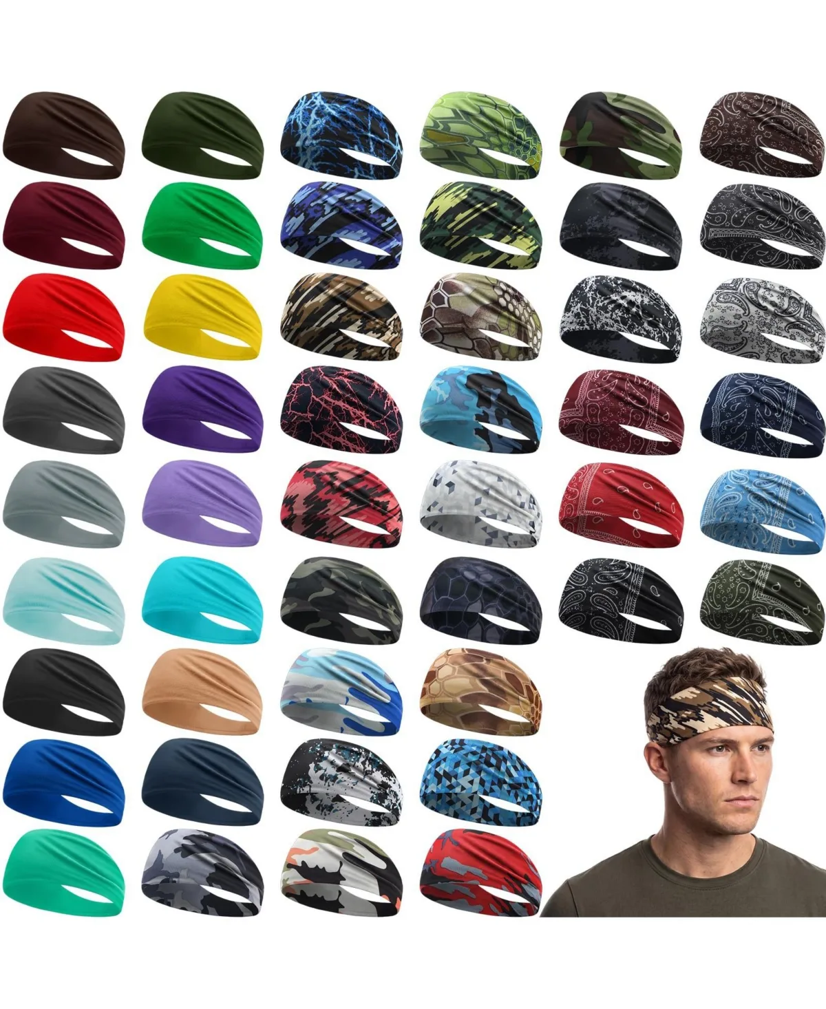 48 Pack Sports Headbands Moisture Wicking Non Slip Quick Dry by Sportneer