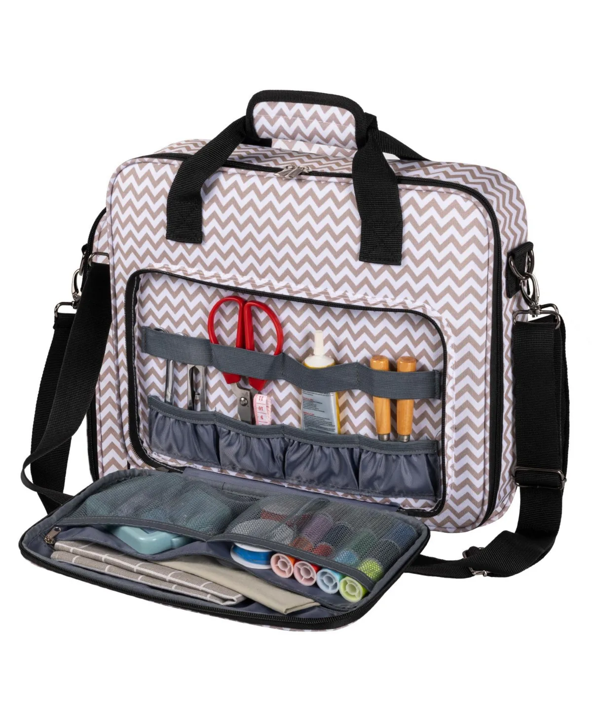 Large Portable Cross Stitch Embroidery Organizer Bag with Compartments Travel Carrying Case for Craft Supplies by Aeelike