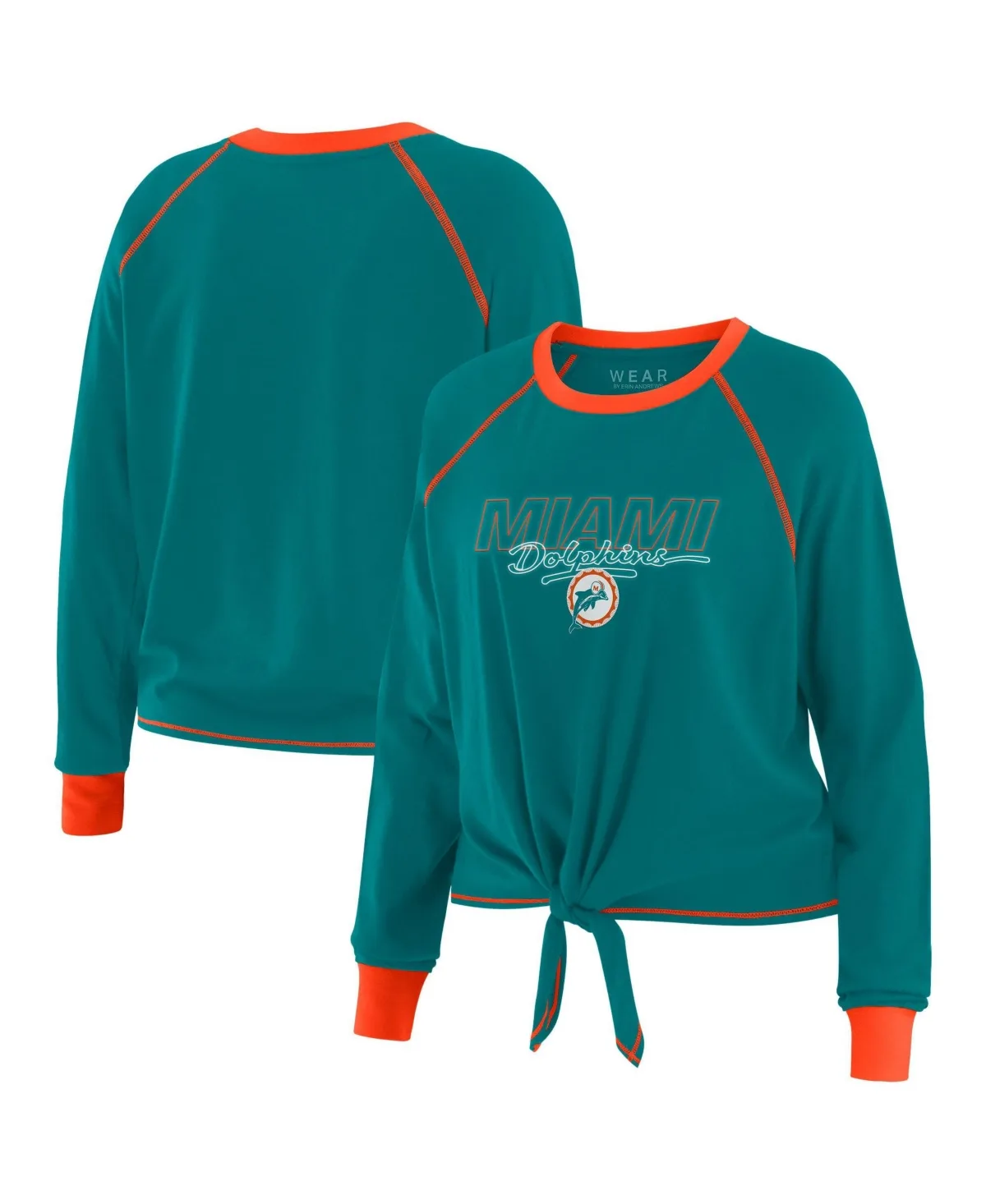 Miami Dolphins Tie-Front Raglan Long Sleeve T-Shirt by Wear by Erin Andrews