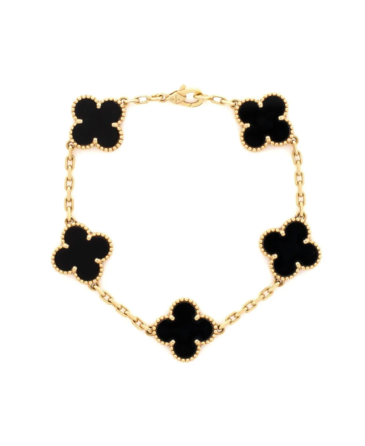 Pre-Owned Van Cleef & Arpels Onyx Vintage Alhambra 5 Motifs Bracelet in 18k Yellow Gold by Pre Owned Van Cleef & Arpels