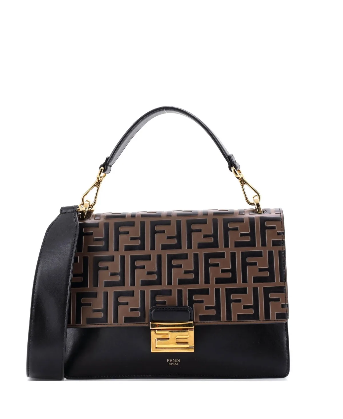 Pre-Owned Fendi Medium Kan U Shoulder Bag Zucca Embossed Leather by FENDI