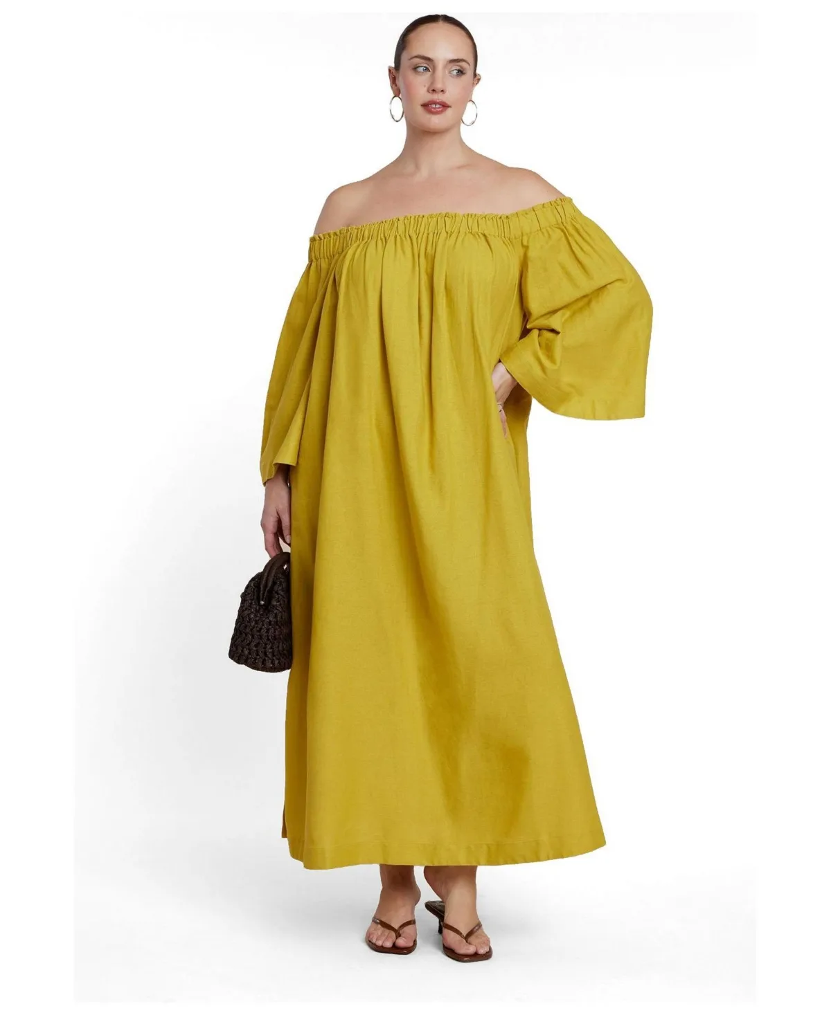 Easy Off-the-Shoulder Linen-Blend Maxi Dress by Eloquii