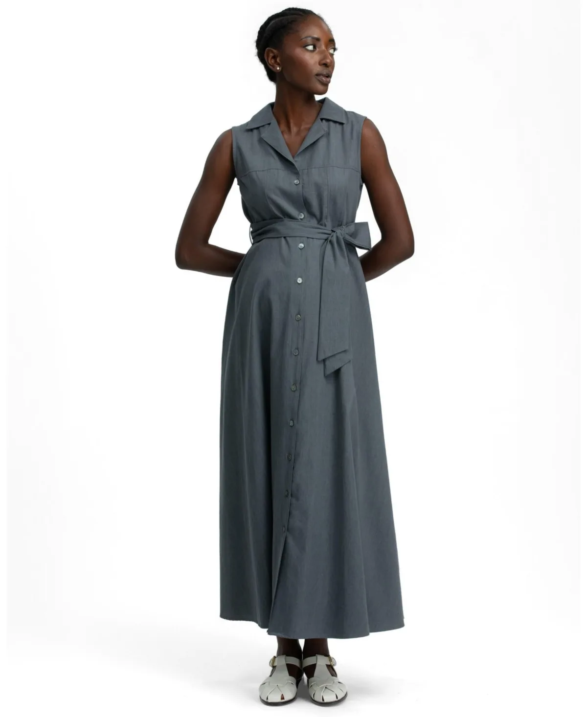 Alba Sleeveless Denim Maxi Shirt Dress by Pietro Brunelli Maternity