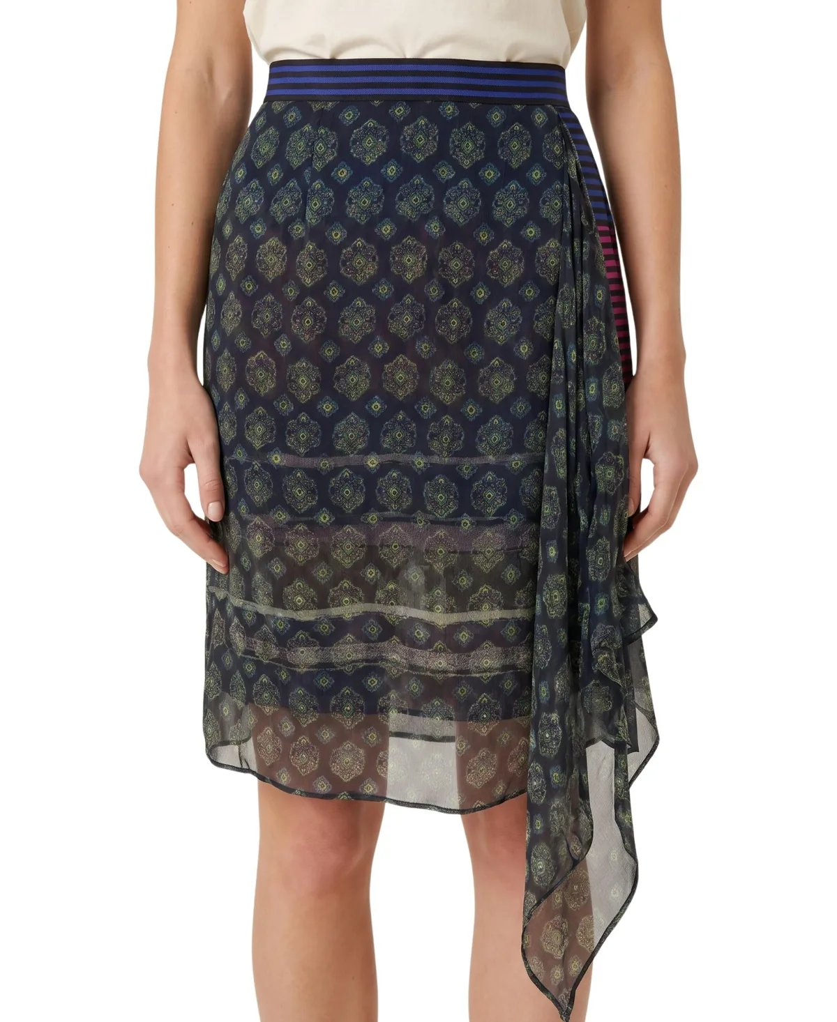Asymmetrical Geometric-Print Midi Skirt by Modenaire