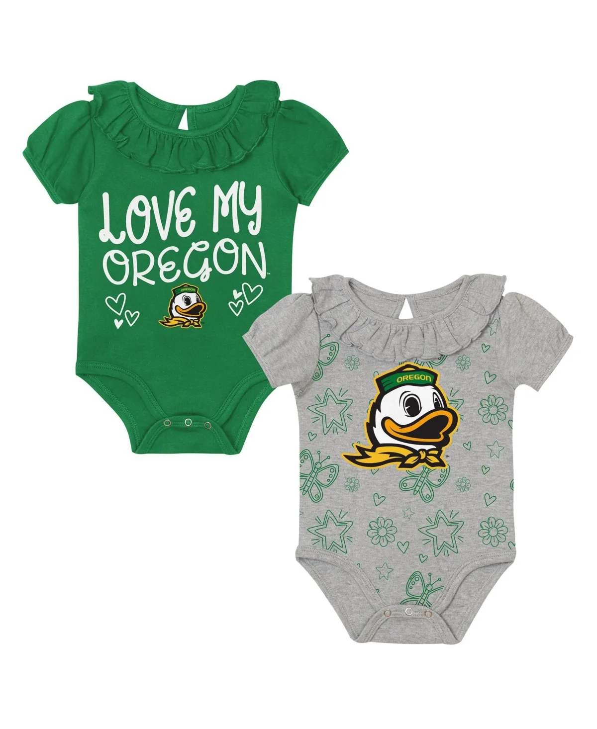 Playtime Short-Sleeve Ruffle Oregon Ducks Bodysuits, 2-Piece Set by Outerstuff