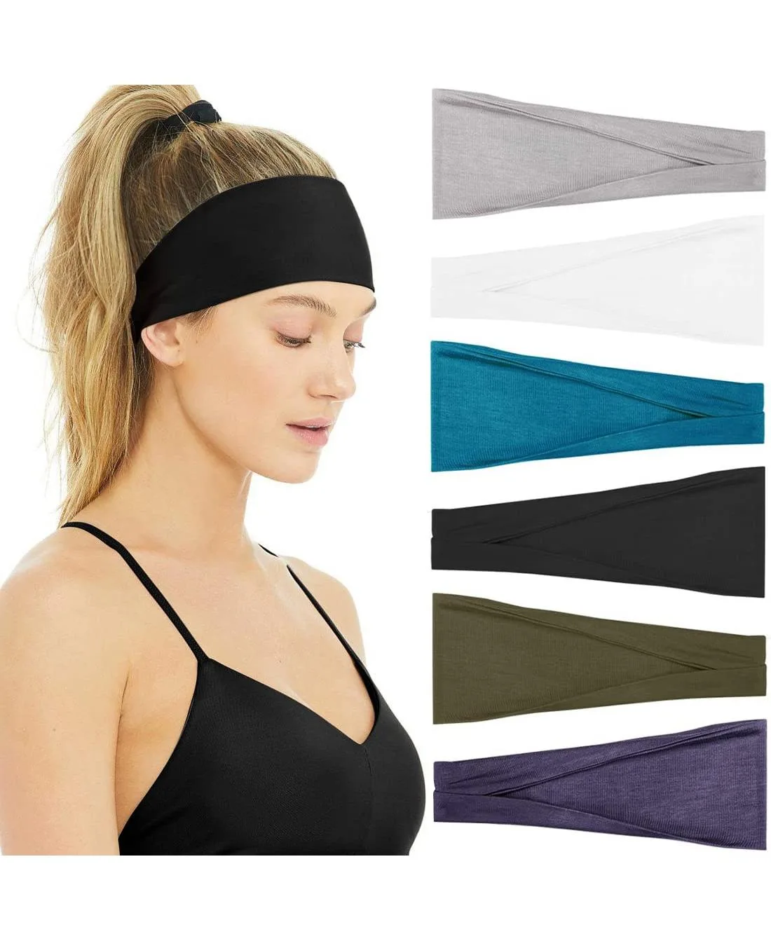 Non-Slip Stretch Headbands, 6-Pack by Peneyon