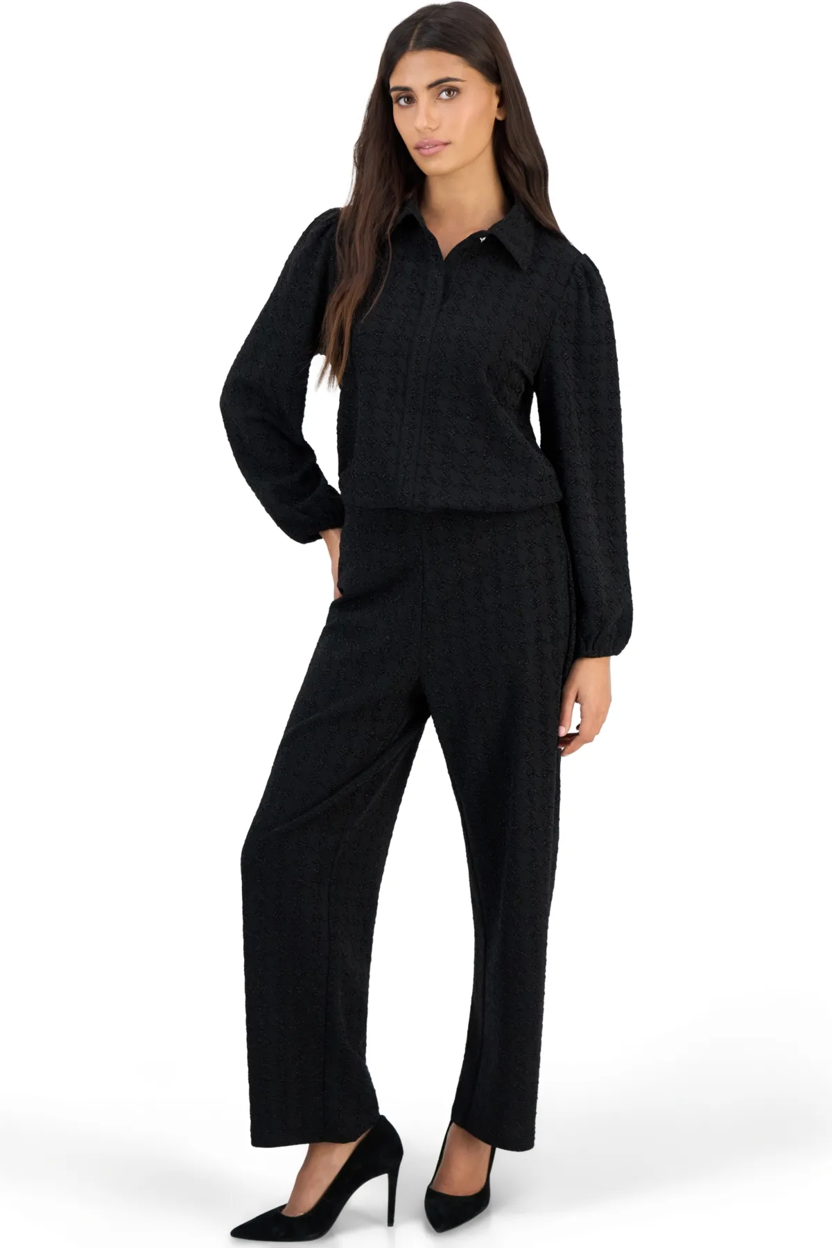 Essentials Houndstooth Stretch Wide-Leg Pants by Anne Klein