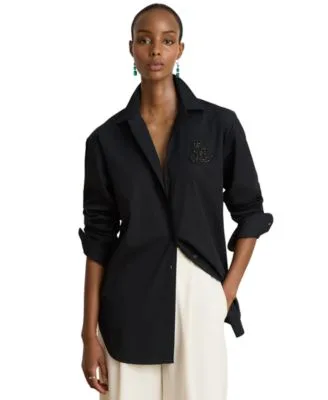 Long Sleeve Relaxed Fit Rhinestone Embellished Button Up Shirt by Ralph Lauren