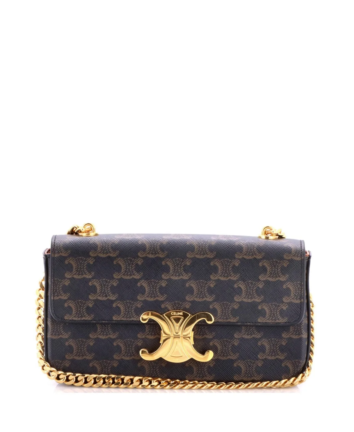Pre-Owned Celine Small Triomphe Chain Shoulder Bag Triomphe Coated Canvas by Celine