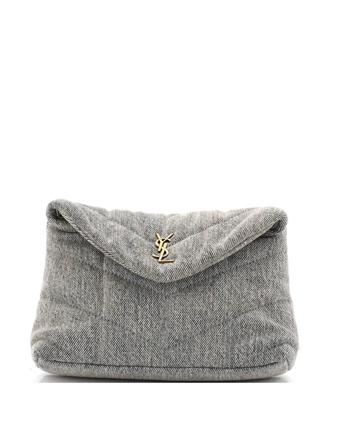 Pre-Owned Saint Laurent Small Loulou Quilted-Puffer Denim Clutch by Saint Laurent