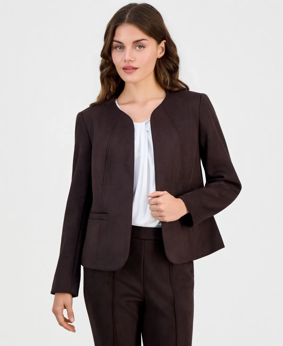 Essentials Scuba Suede Open-Front Jacket by Anne Klein