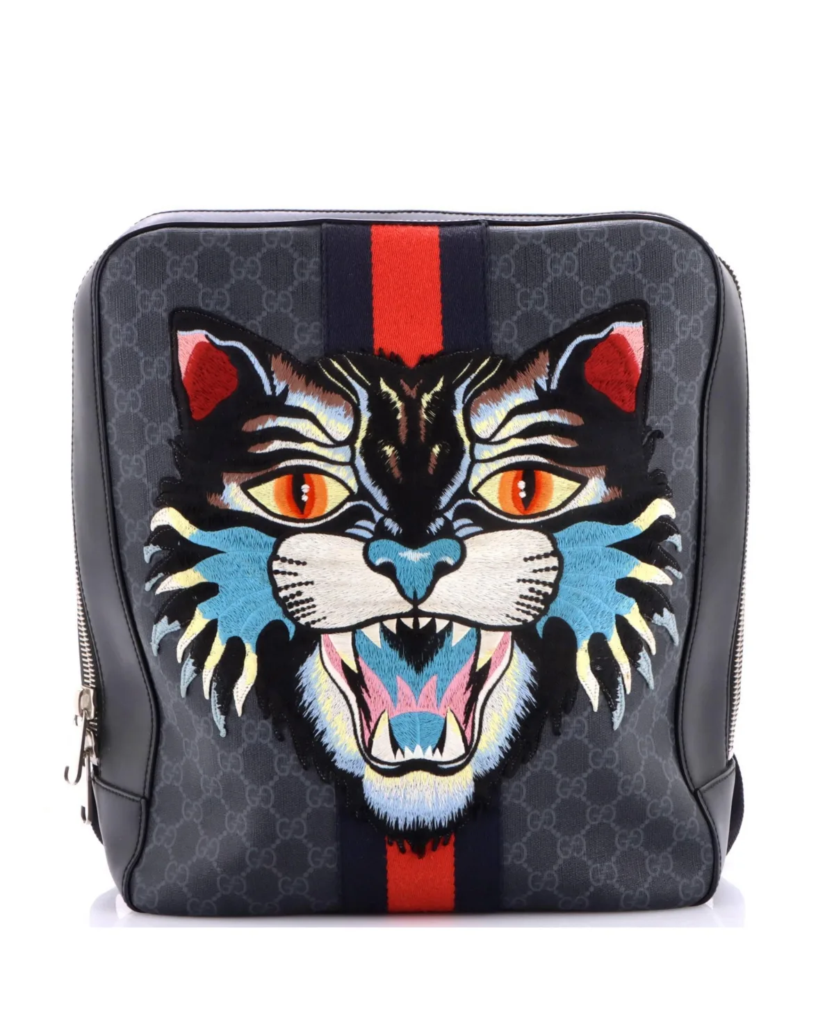 Pre-Owned Gucci Medium Angry Cat Web Backpack Gg Coated Canvas with Applique by Gucci