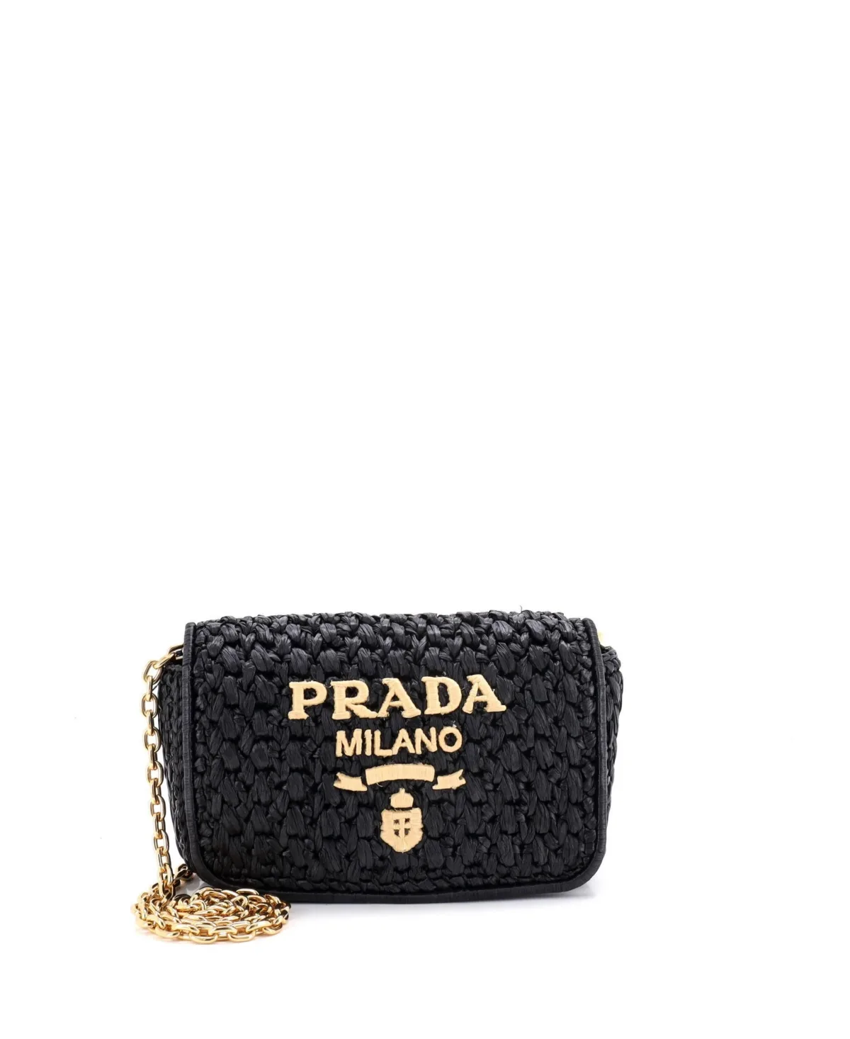 Pre-Owned Mini Logo Chain Flap Shoulder Bag Raffia by Prada