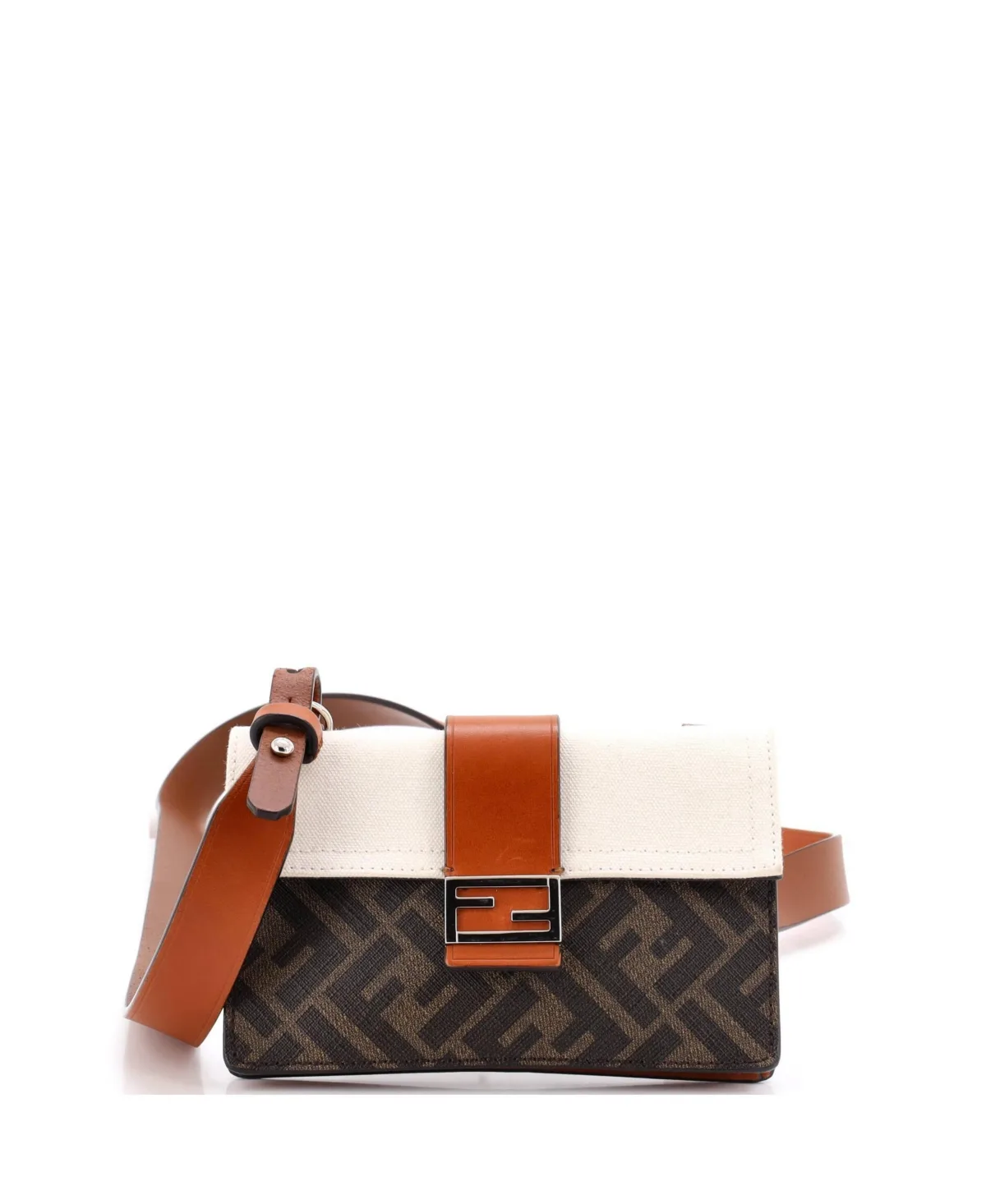 Pre-Owned Baguette Convertible Pouch Canvas with Zucca Coated Canvas by FENDI
