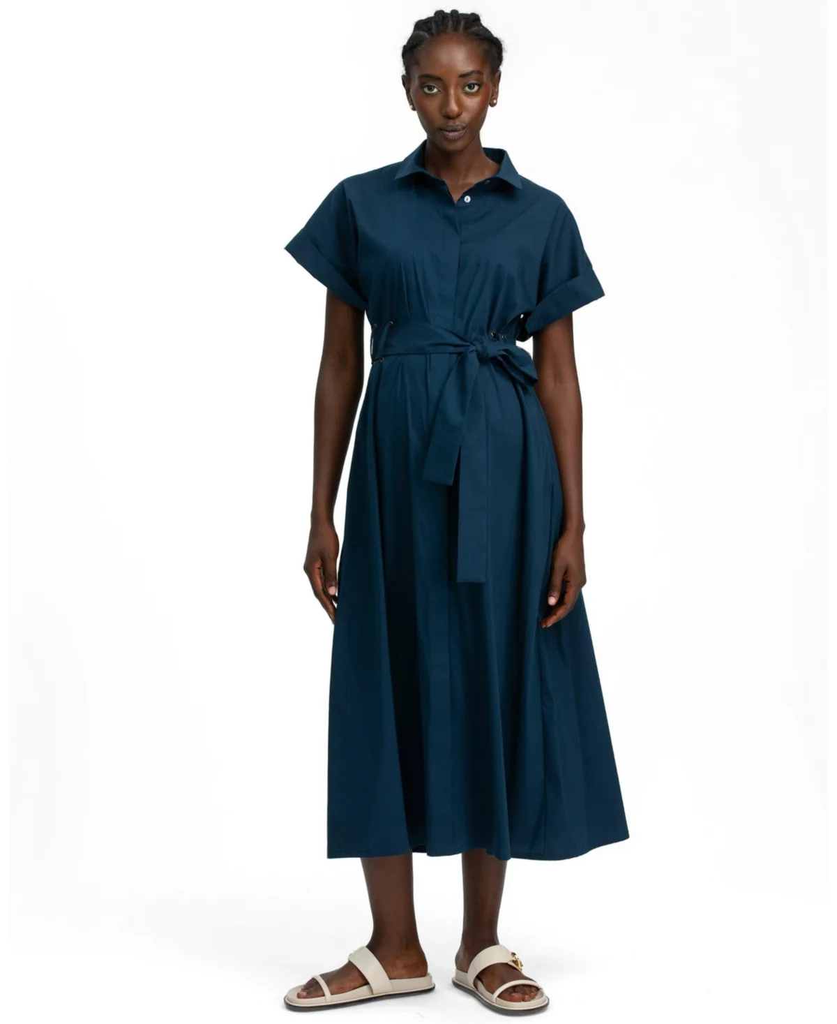 Asia Midi Removable-Belt Poplin Shirt Dress by Pietro Brunelli Maternity
