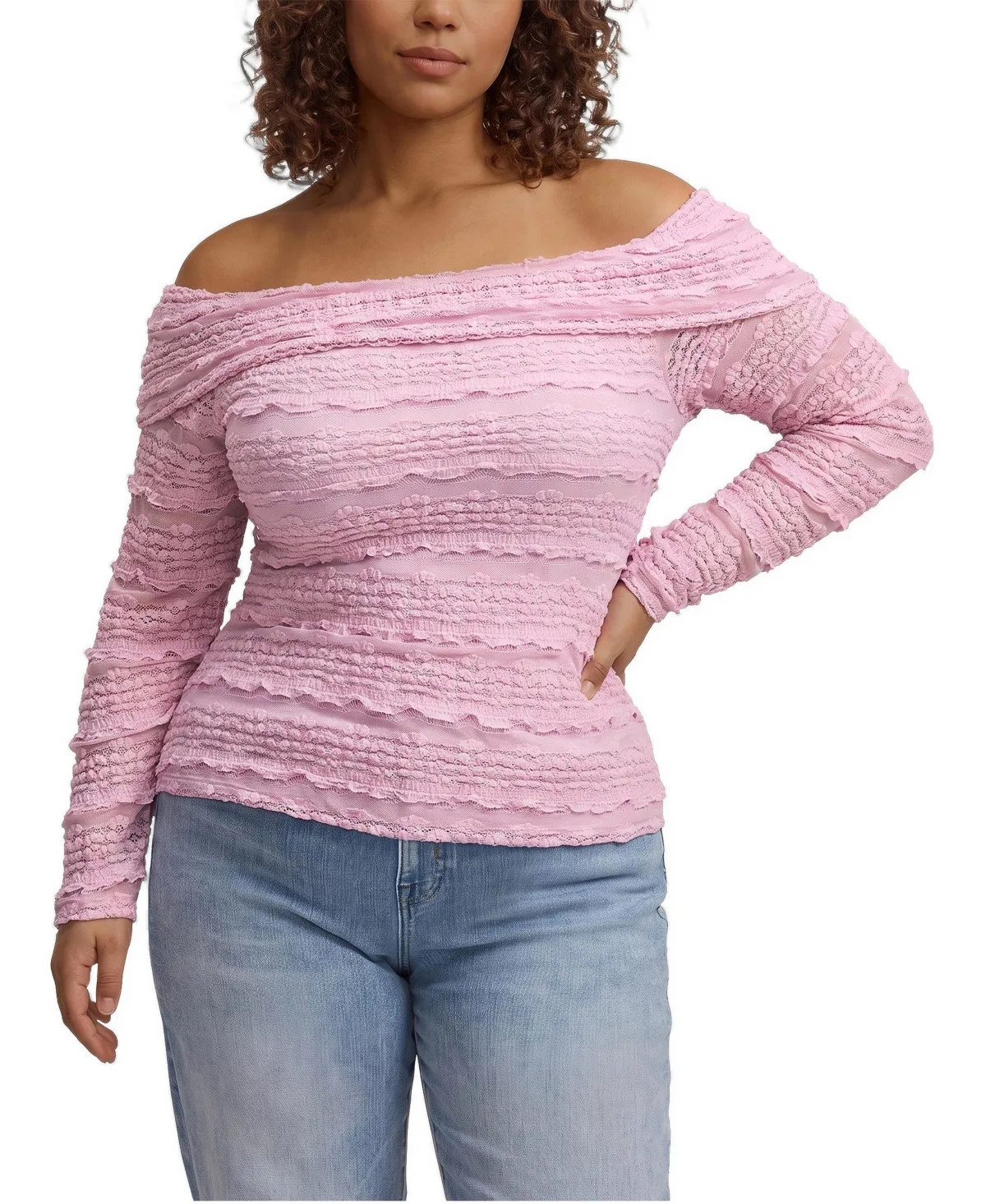 Off-Shoulder Lace Knit Long-Sleeve Blouse by Torrid