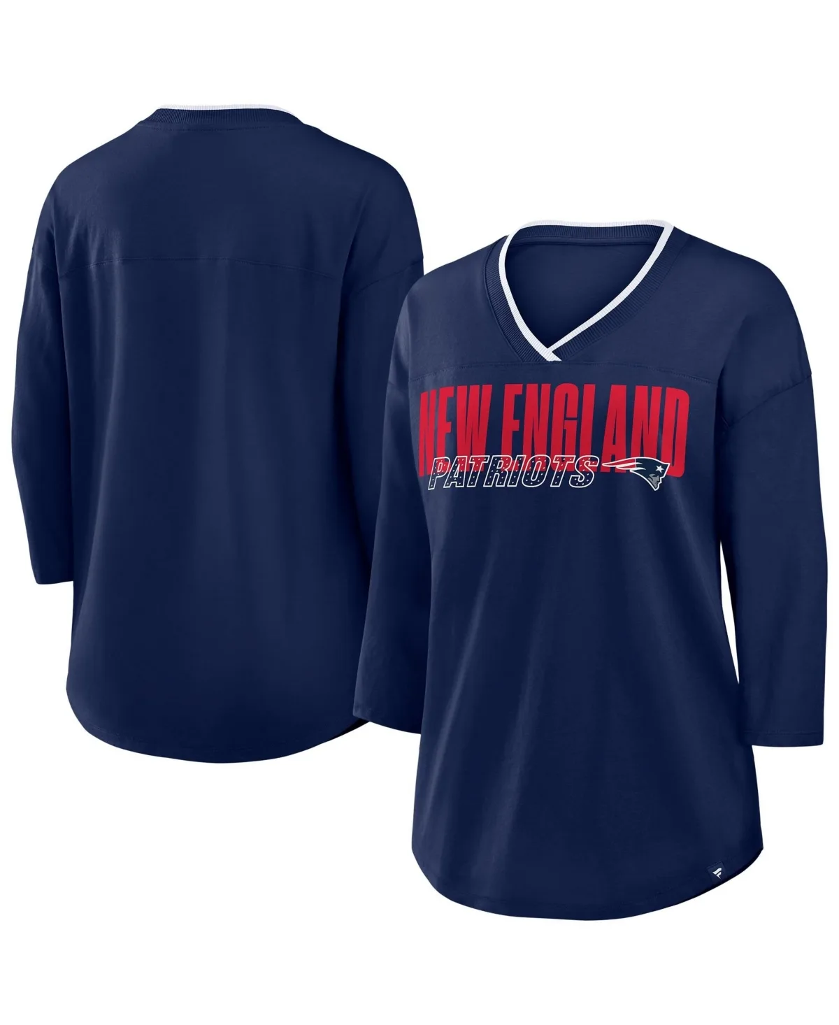 New England Patriots Deceptive Juke 3/4-Sleeve V-Neck T-Shirt by Fanatics
