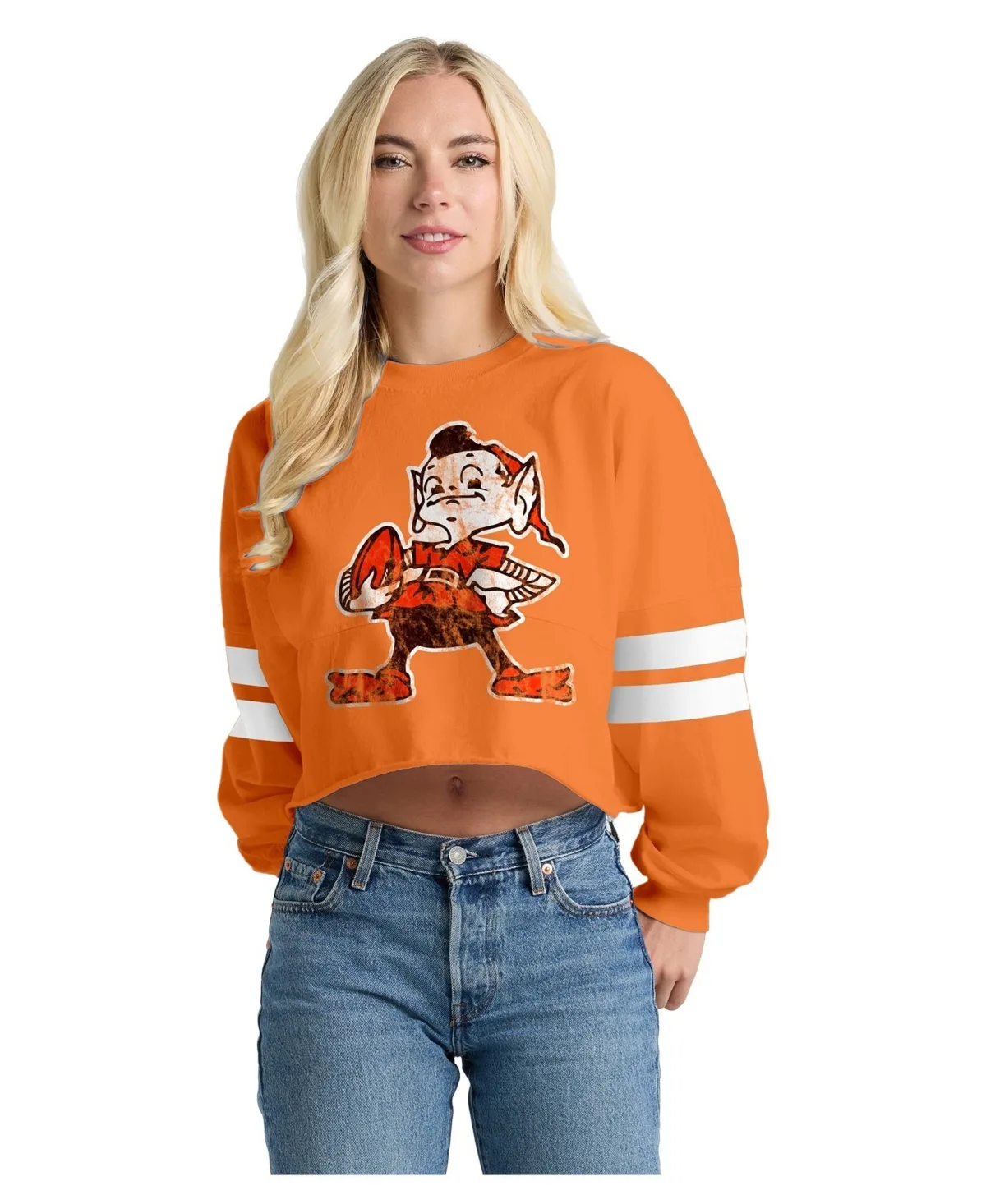 Cleveland Browns Oversized Cropped Long-Sleeve Graphic T-Shirt by Spirit Jersey