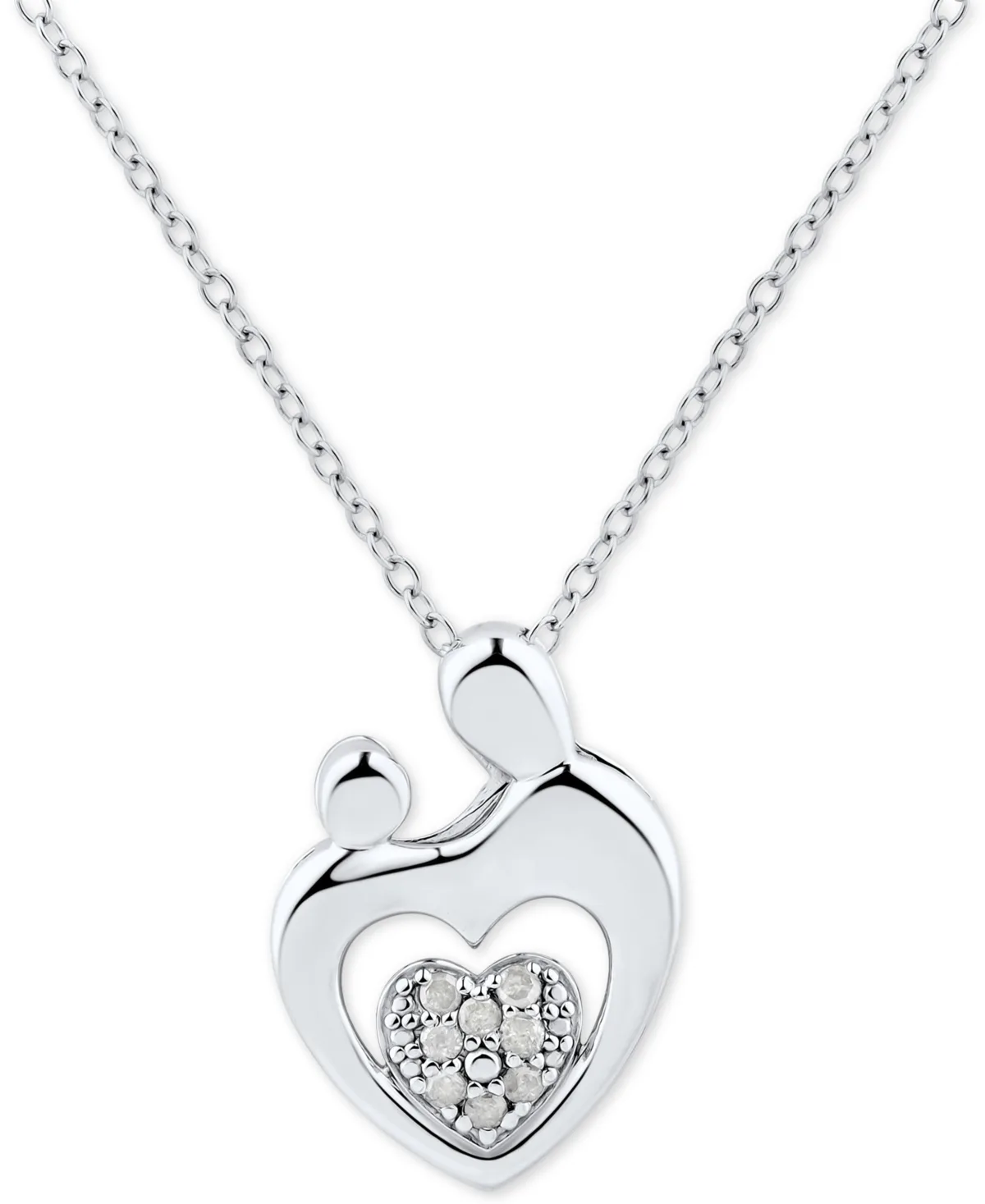 Diamond Heart Cluster Mother & Child Pendant Necklace (1/10 ct. t.w.) in Sterling Silver by Macy's