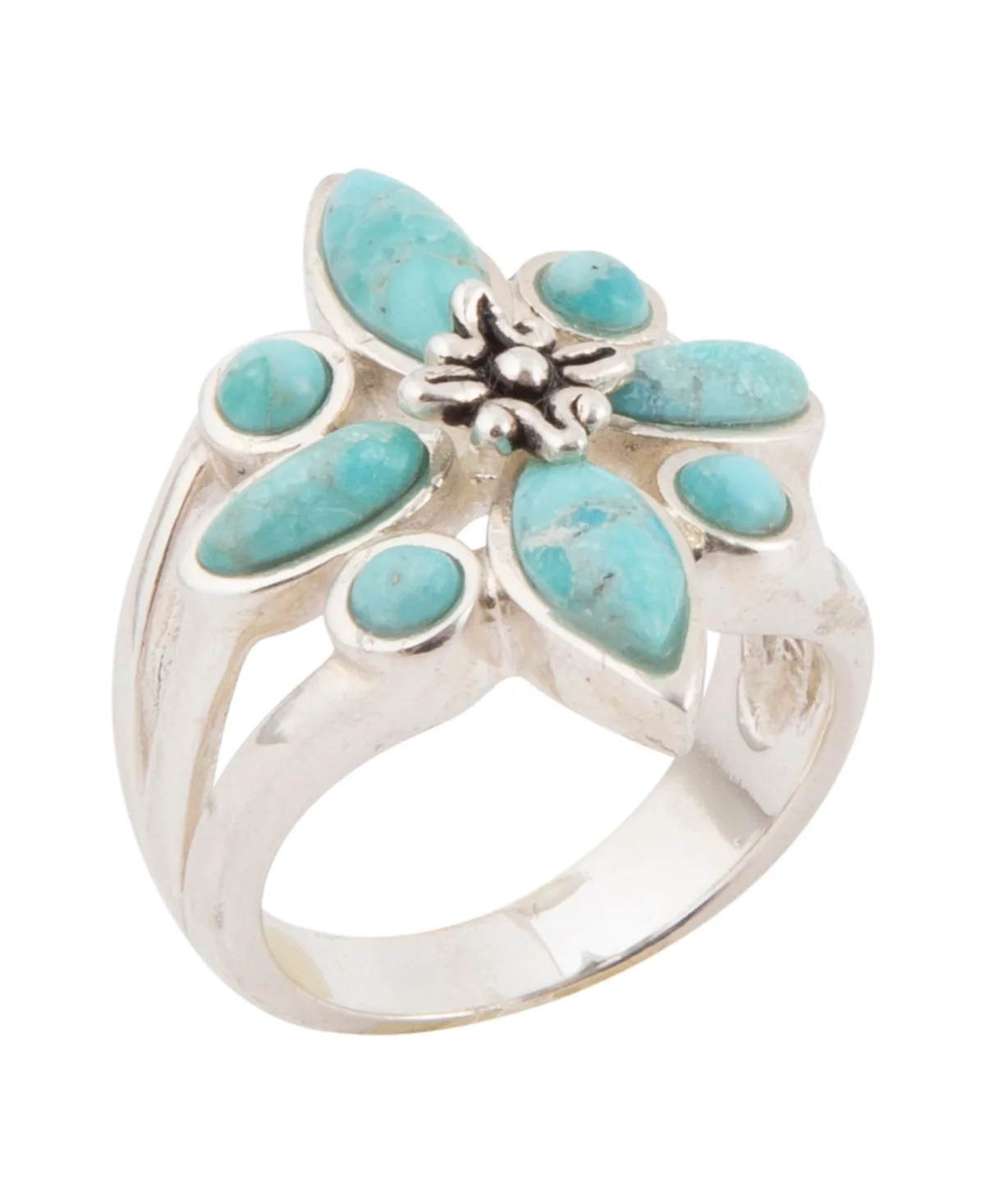Floral Blue Turquoise and Silver Statement Ring by Barse