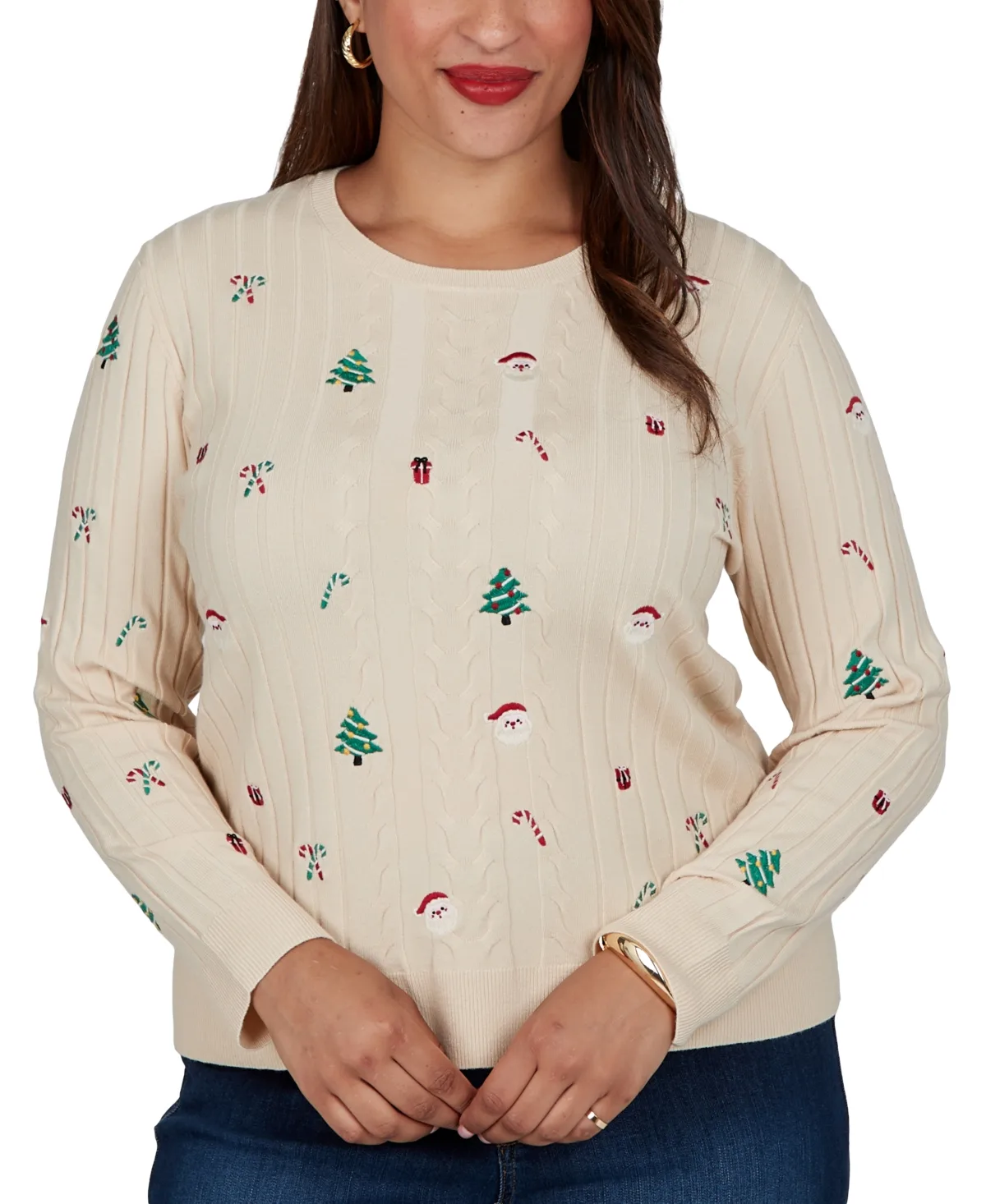 Cable-Knit Holiday Pullover Sweater by Ruby Rd