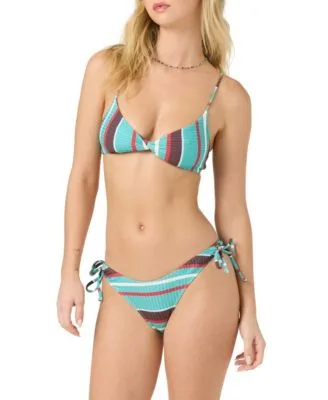 Malibu Striped V-Neck Bikini Bralette Crestview Side Tie Stripe Ribbed Bikini Bottoms