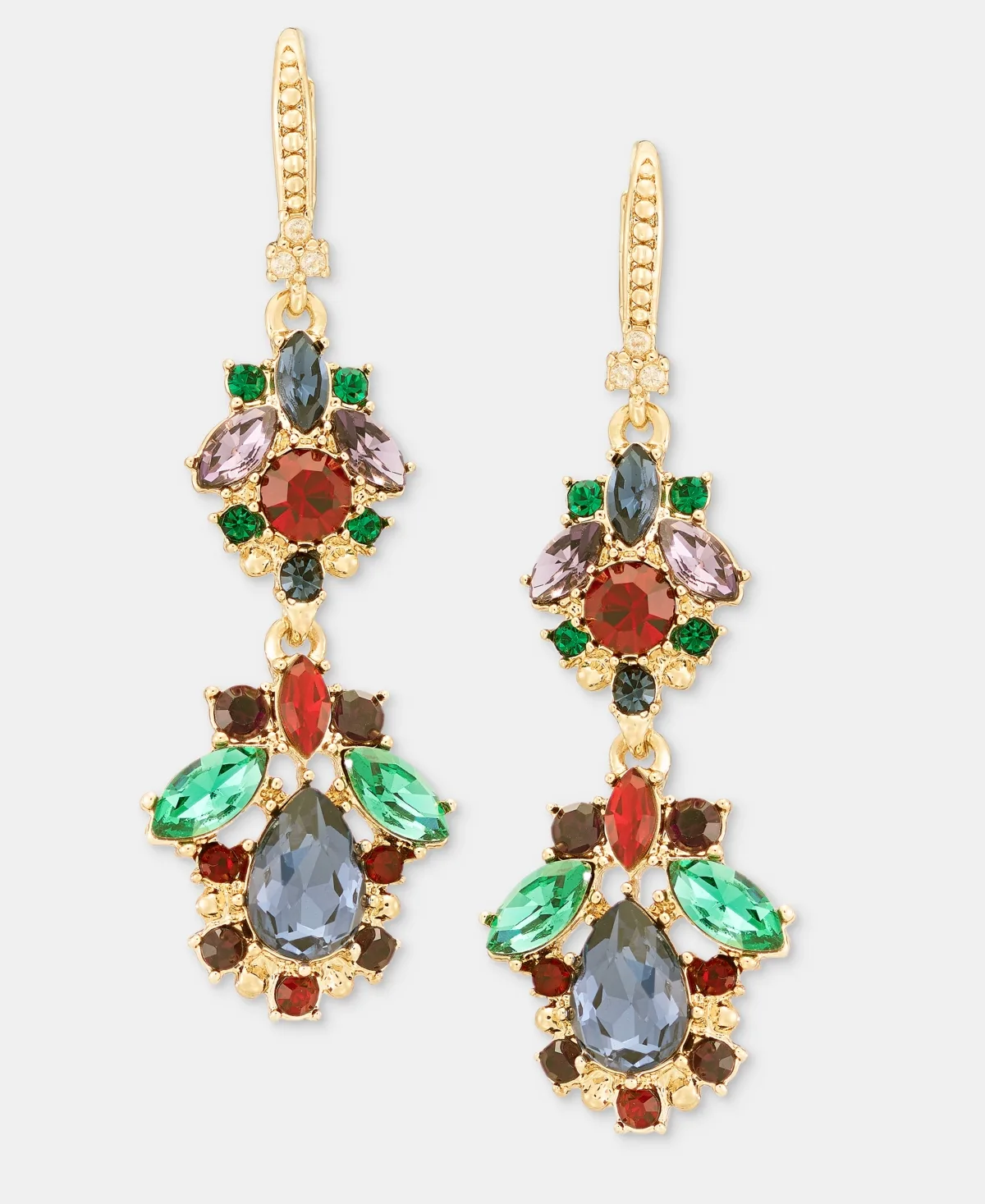 Faux Pearl and Crystal Gold-Tone Chandelier Double-Drop Earrings