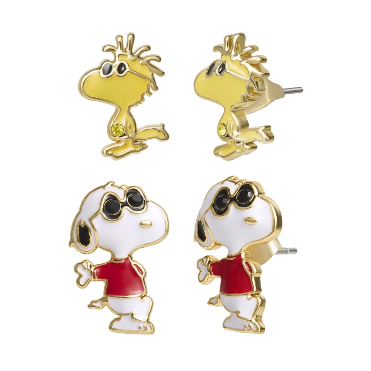 Peanuts Woodstock and Snoopy Earrings 2 Pairs, 18k Gold Flash Plated by Peanuts