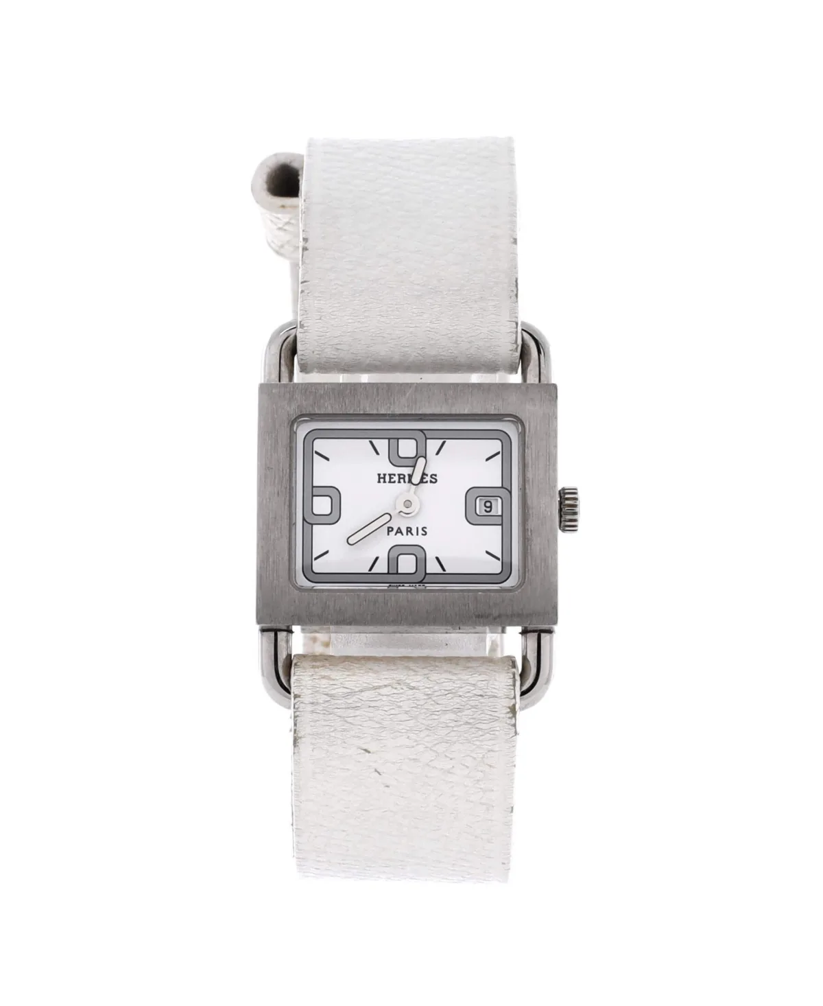 Pre-Owned Hermes Barenia Quartz Watch in Stainless Steel and Leather 21mm by Hermes