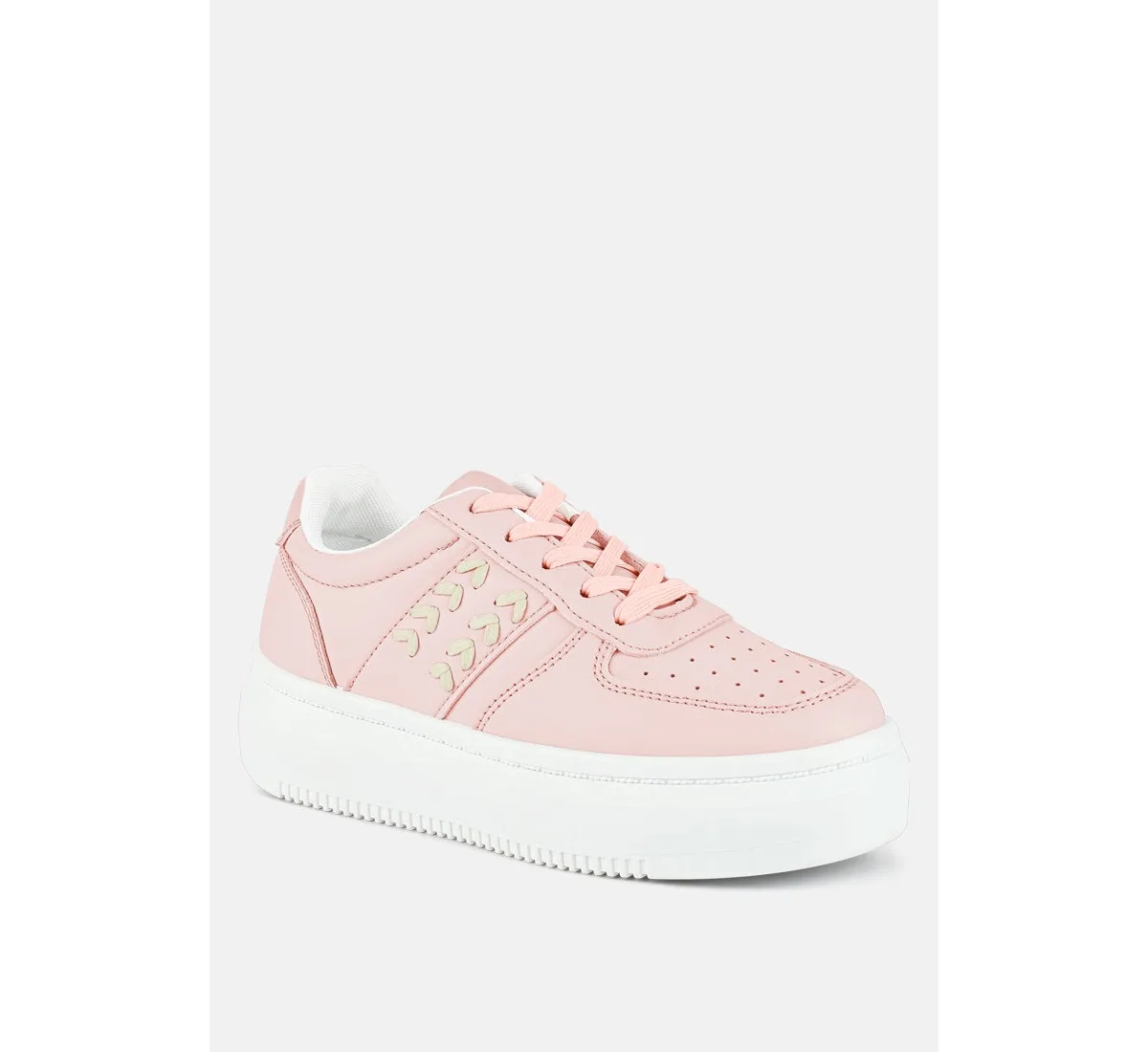 Monigue Faux Leather Cross Stitch Detail Sneakers by London Rag