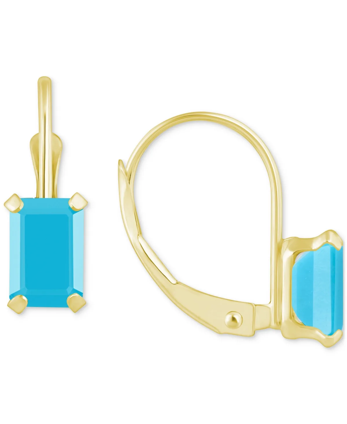 Turquoise Emerald-Cut Solitaire Leverback Earrings in 10k Gold by Macy's