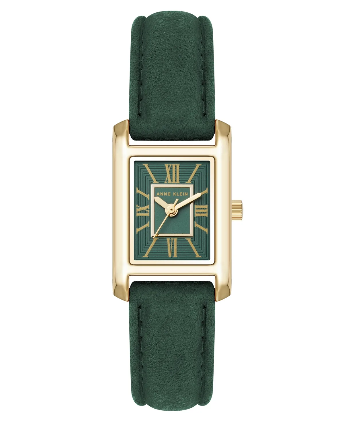 Quartz Rectangle Green Leather Watch 30mm x 20mm by Anne Klein