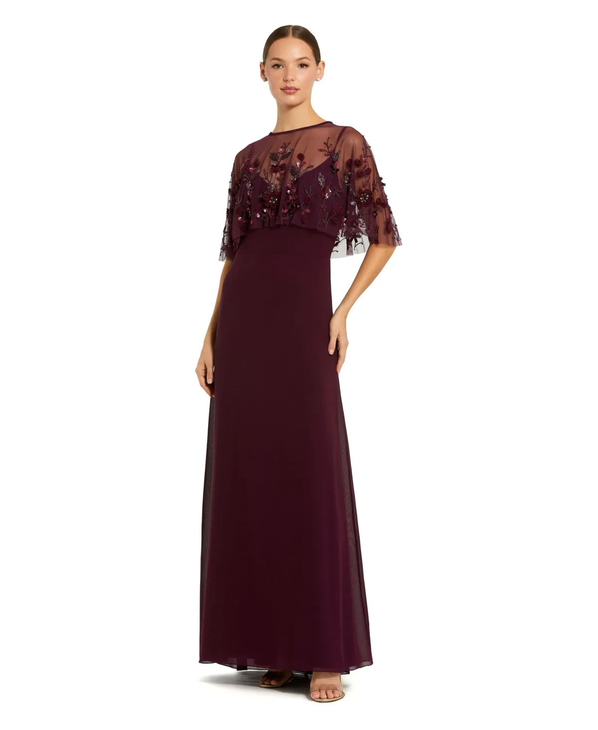 Sleeveless Gown with Embellished Cape by M.A.C.