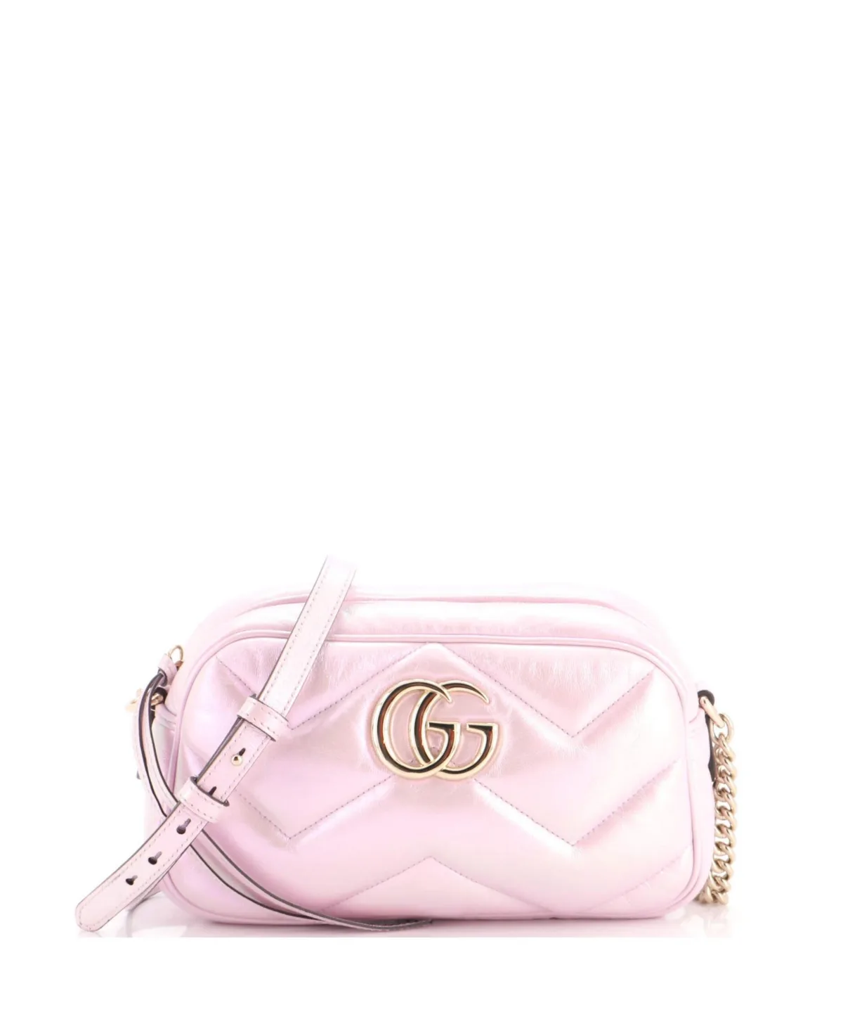 Pre-Owned Gucci Small Gg Marmont Shoulder Bag Chevron Iridescent Leather by Gucci