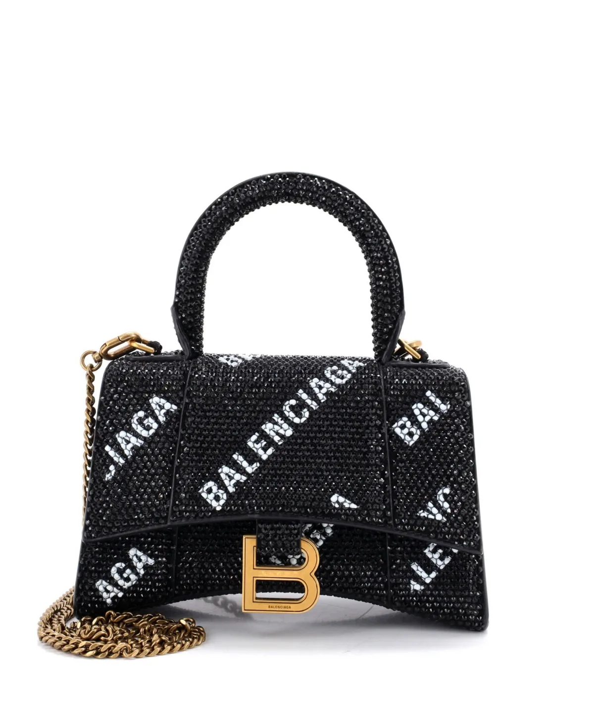 Pre-Owned Balenciaga Xs Hourglass Top Handle Bag Suede and Allover Logo Crystals by Balenciaga