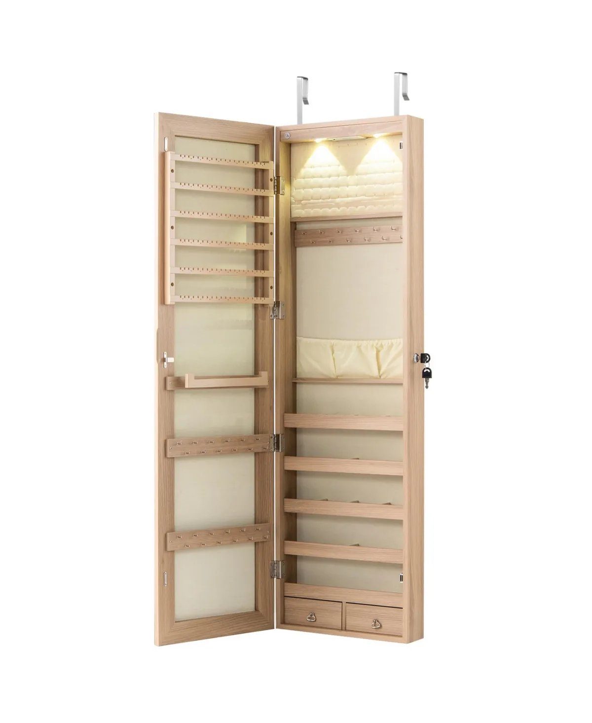 Wall and Door Mounted Mirrored Jewelry Cabinet with Lights by Sugift