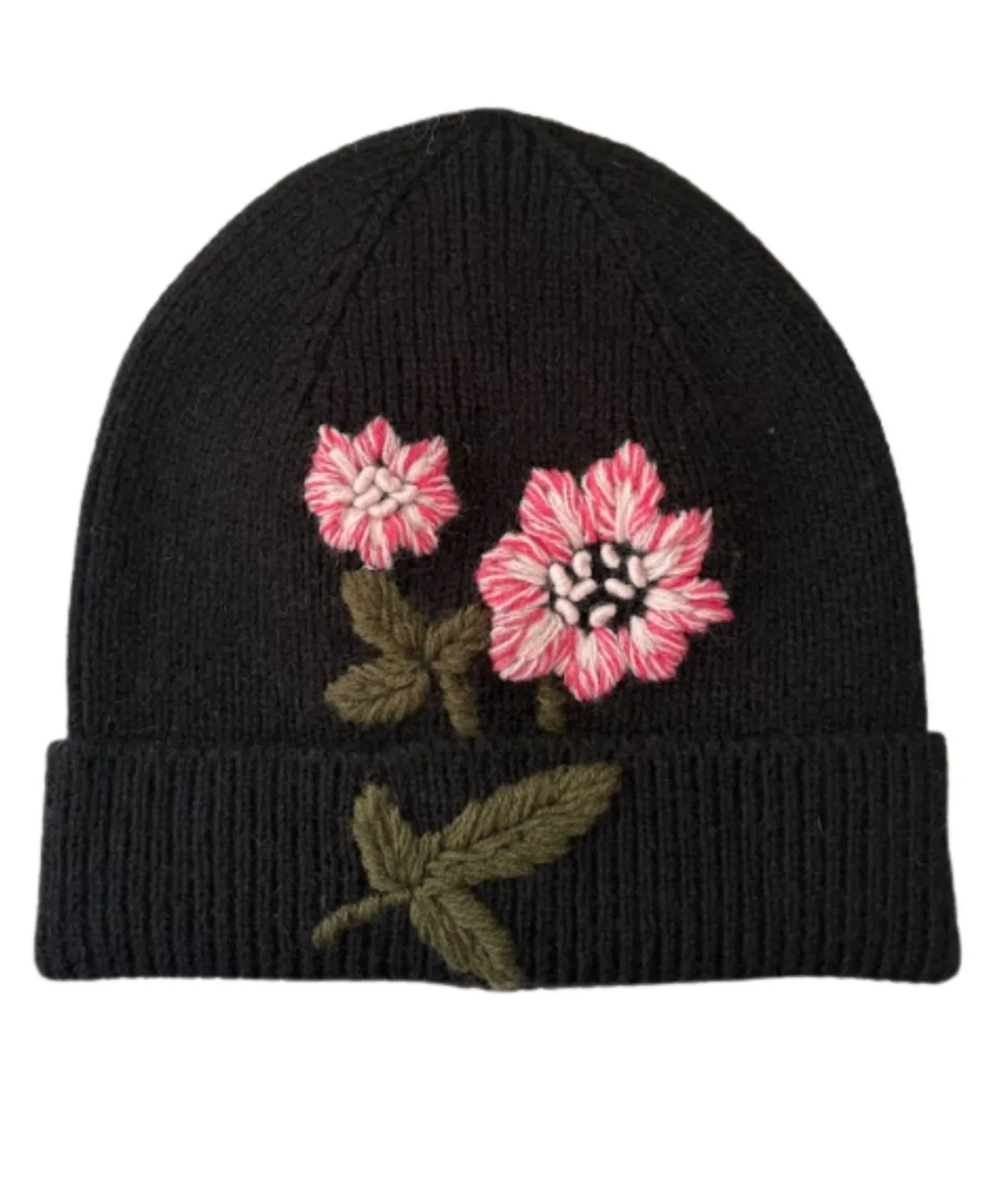 Embroidered Flower Beanie Hat