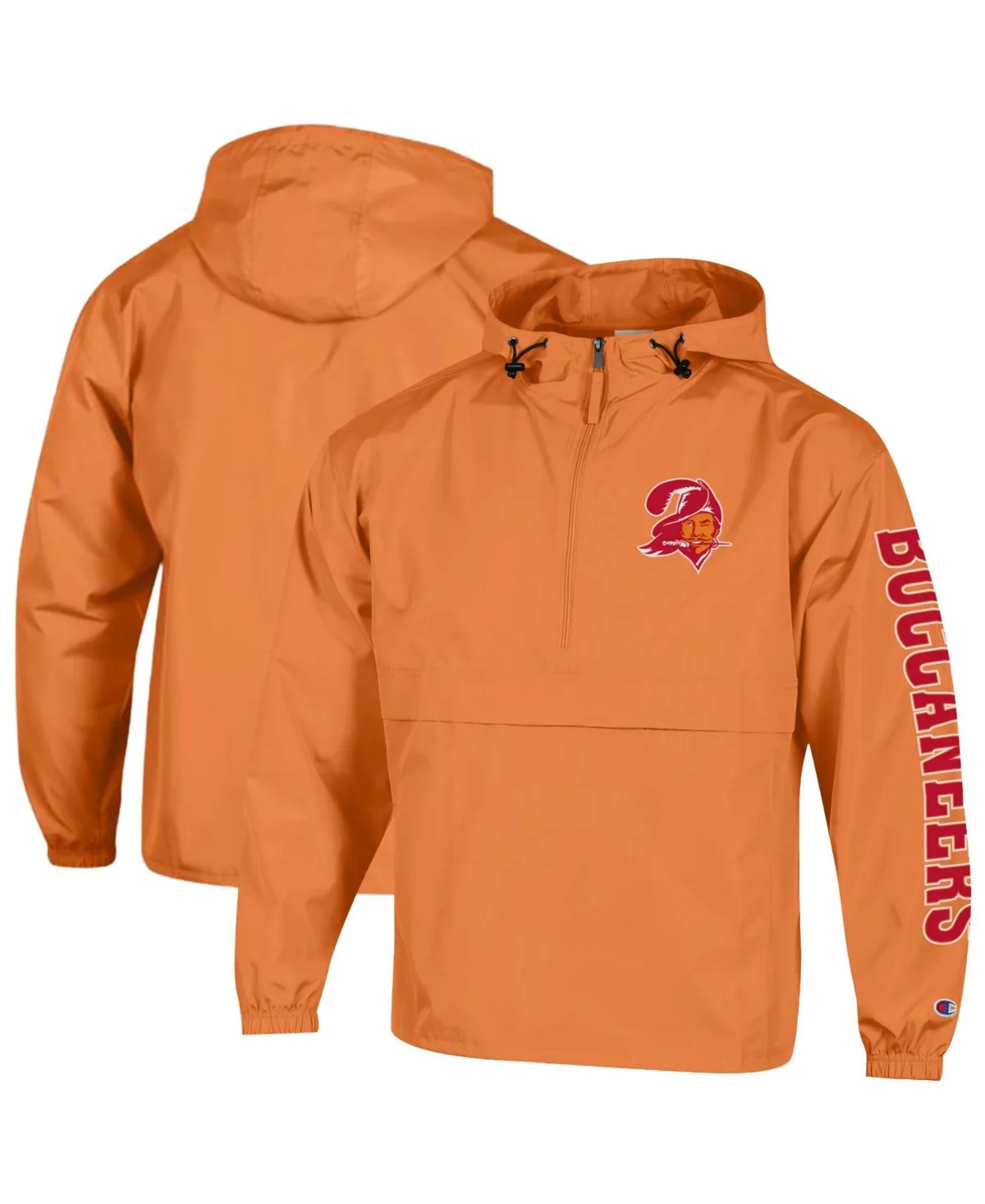 Tampa Bay Buccaneers Packable Hooded Windbreaker Half-Zip Jacket by Champion
