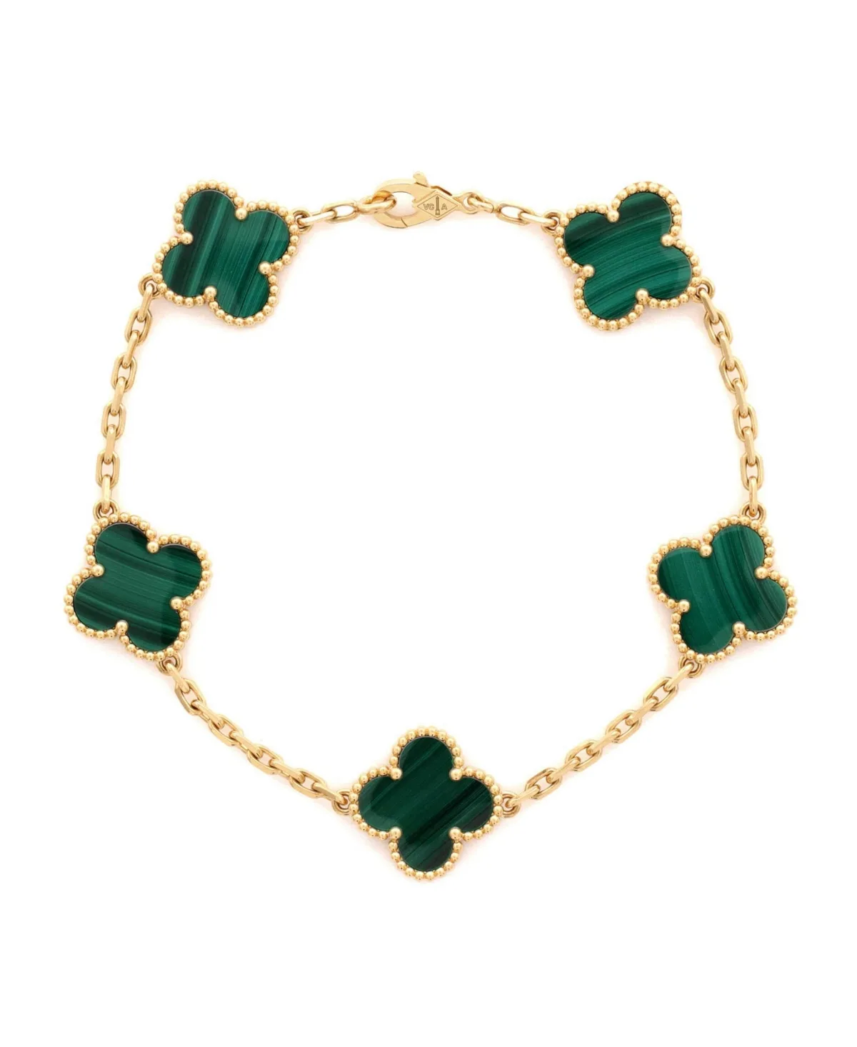 Pre-Owned Van Cleef & Arpels Vintage Alhambra Malachite Bracelet in 18K Yellow Gold by Pre Owned Van Cleef & Arpels